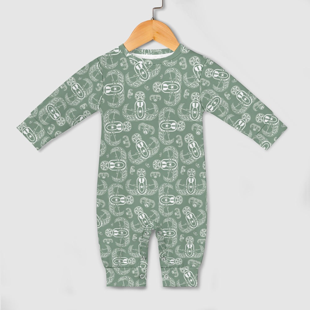 Baby Romper - "EOD Badges X 3" (White on Sage)