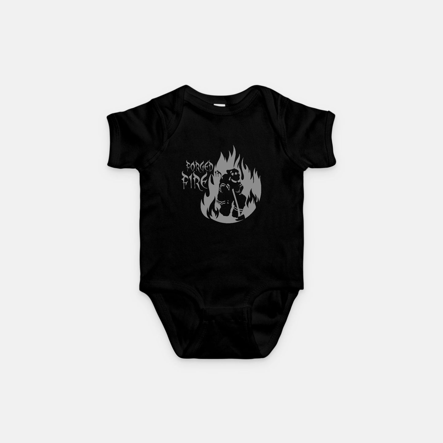 Onesie - "Forged in Fire" (Grey on Black)