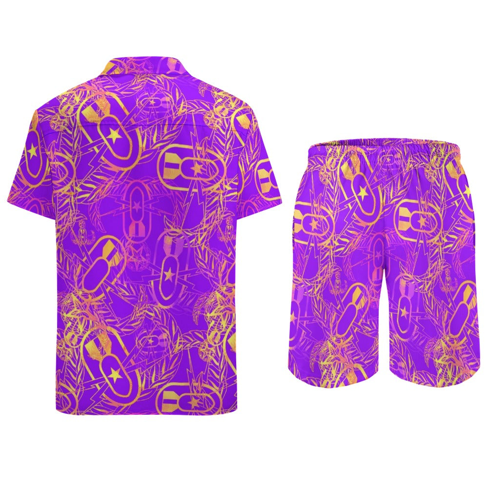 Leisure Beach Suit - "It's 5 o'clock Somewhere" (Yellow on Purple)