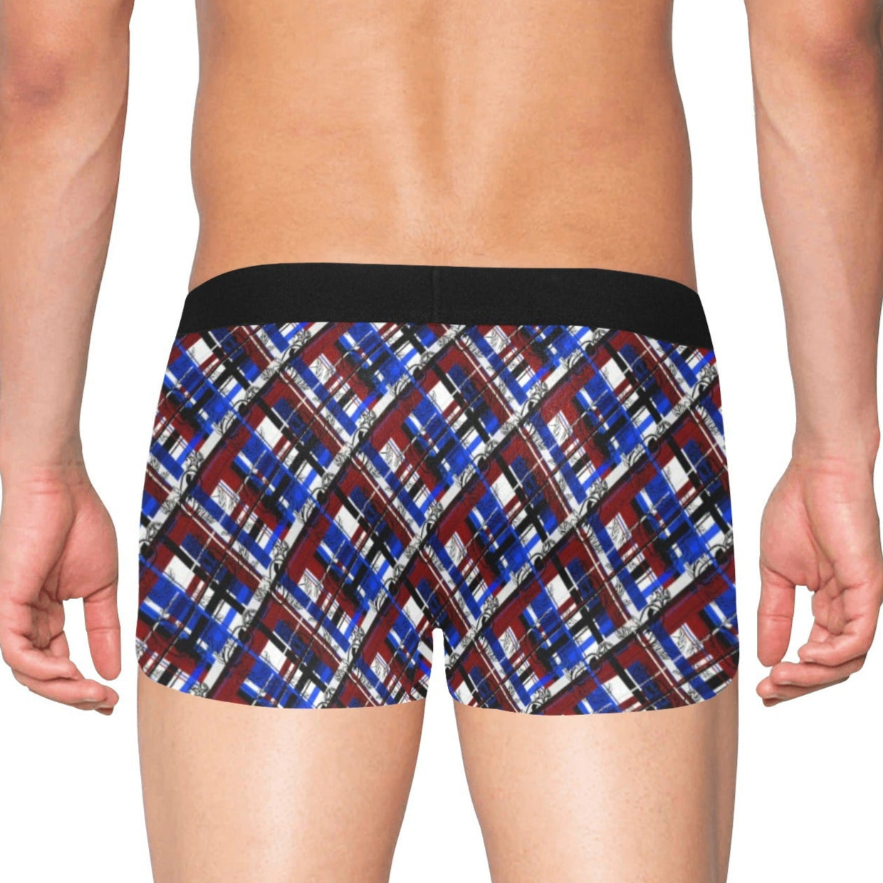 Men's Boxer Briefs with Fly - "EOD Flannel Plaid" (Red, White, & Blue)