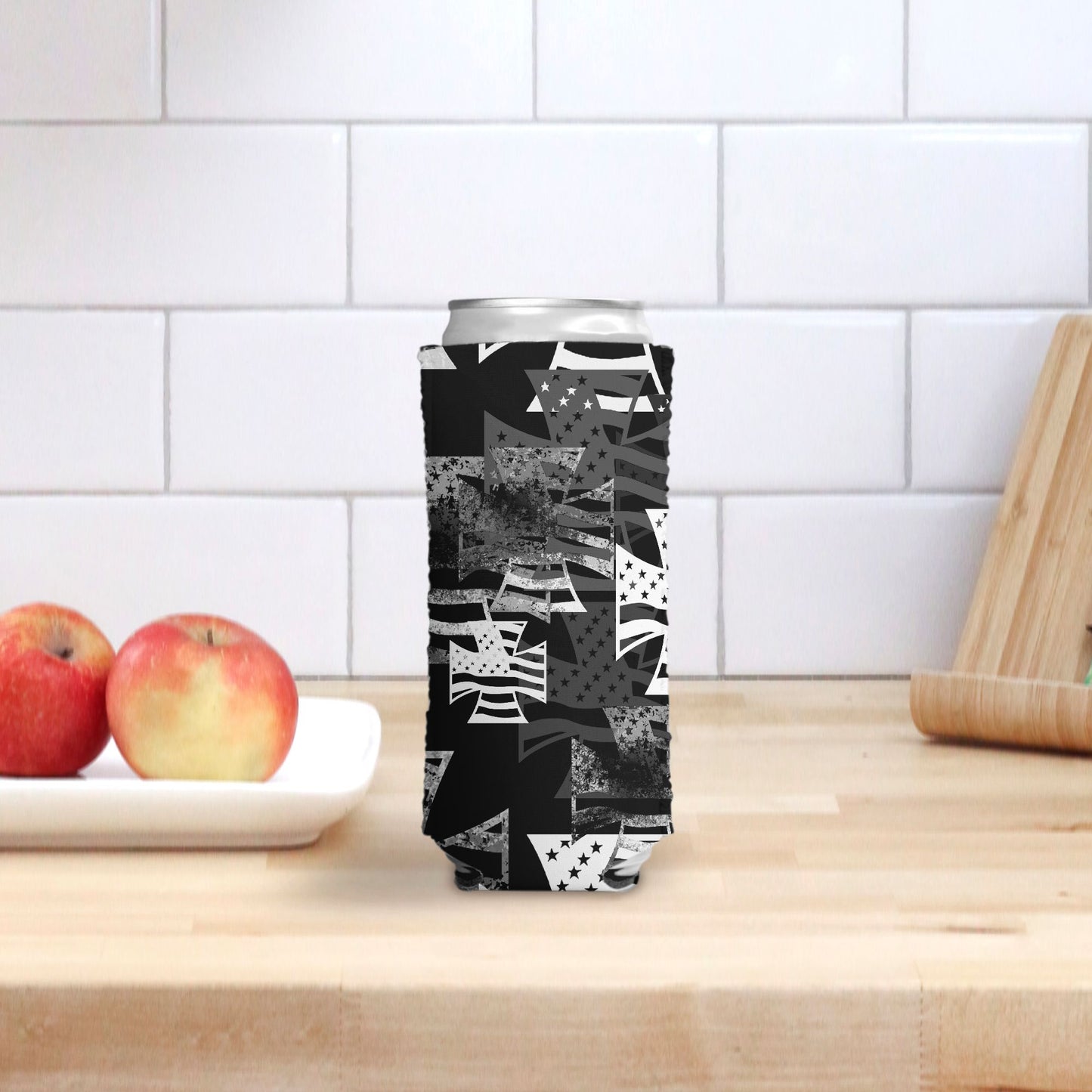 Print On Demand - Slim Can Cooler - "American Iron Cross Graffiti"