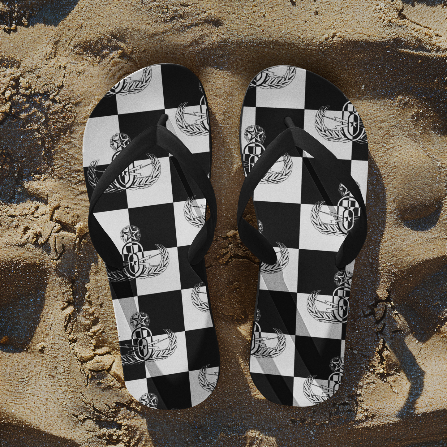 Flip Flops - "EOD Checkered Flag" (Black & White)