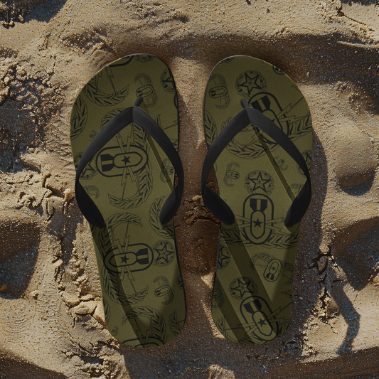 Flip Flops - "EOD Badges x 3" (Black on OD Green)