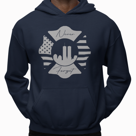 Hoodie - "Never Forget" (Grey on Navy)