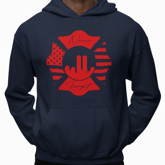 Hoodie - "Never Forget" (Red on Navy)