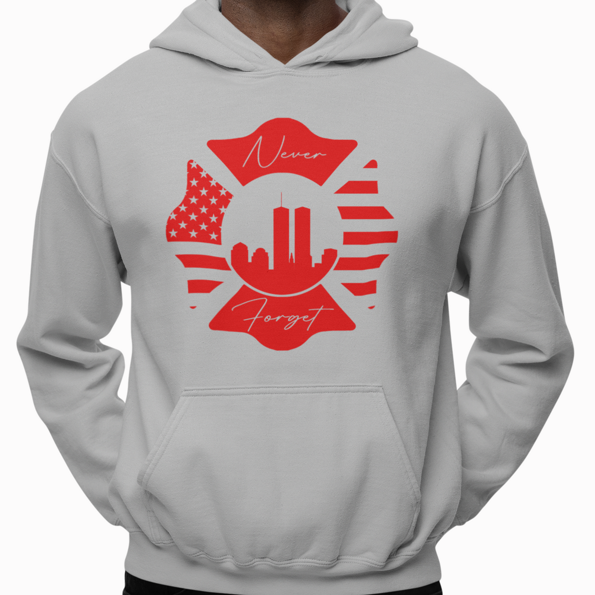 Hoodie - "Never Forget" (Red on Grey)