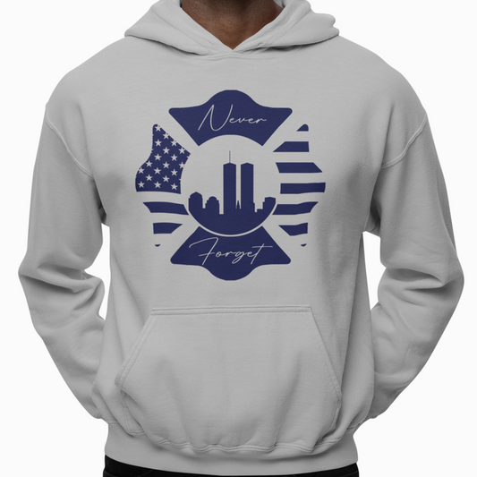 Hoodie - "Never Forget" (Navy on Grey)