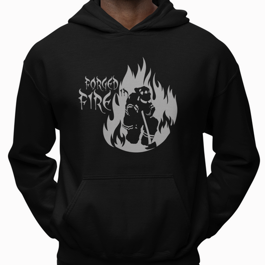 Hoodie - "Forged in Fire" (Grey on Black)