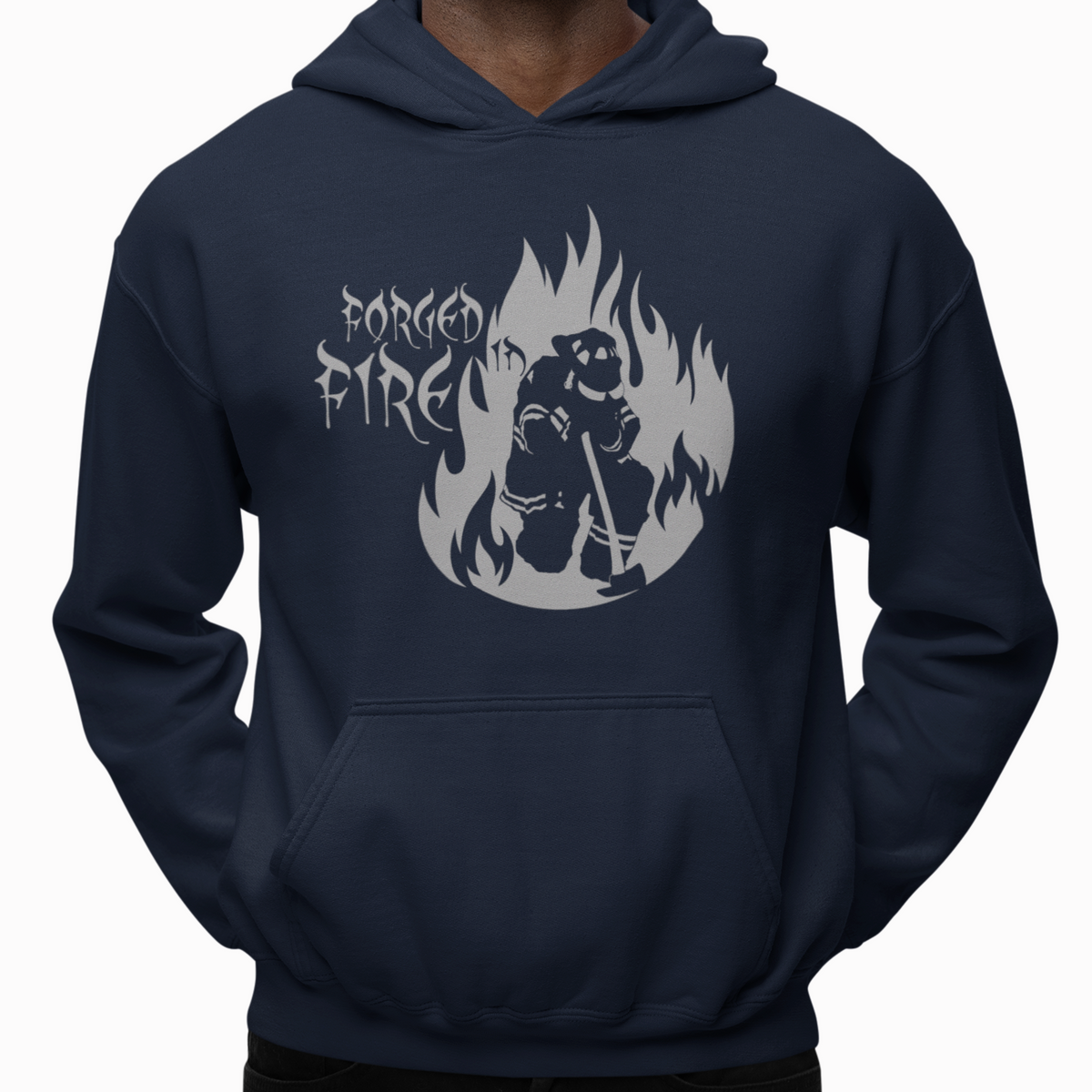 Hoodie - "Forged in Fire" (Grey on Navy)
