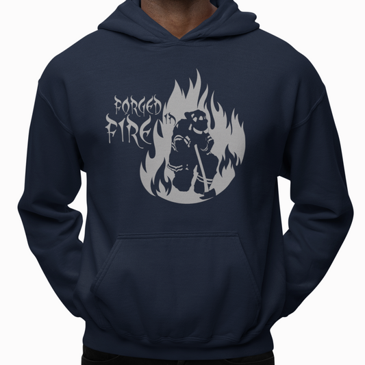 Hoodie - "Forged in Fire" (Grey on Navy)