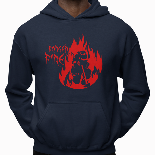Hoodie - "Forged in Fire" (Red on Navy)