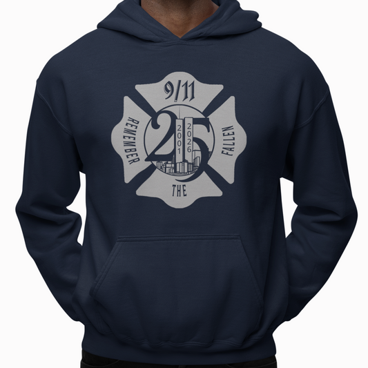 Hoodie - "Remember the Fallen"(Limited 9/11 25th Year Edition) (Grey on Navy)