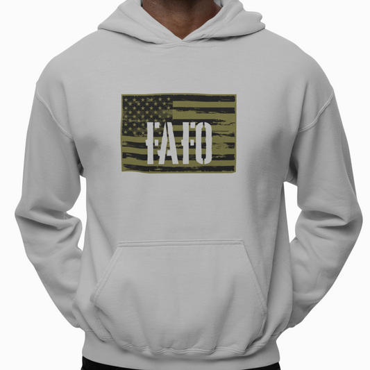 Hoodie - "FAFO American Flag" (Grey)