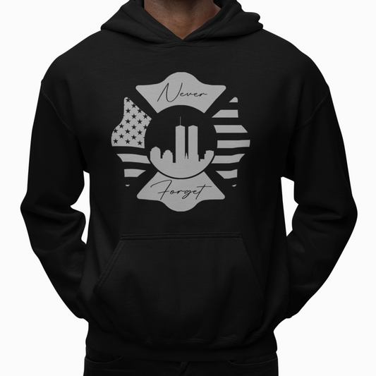Hoodie - "Never Forget" (Grey on Black)