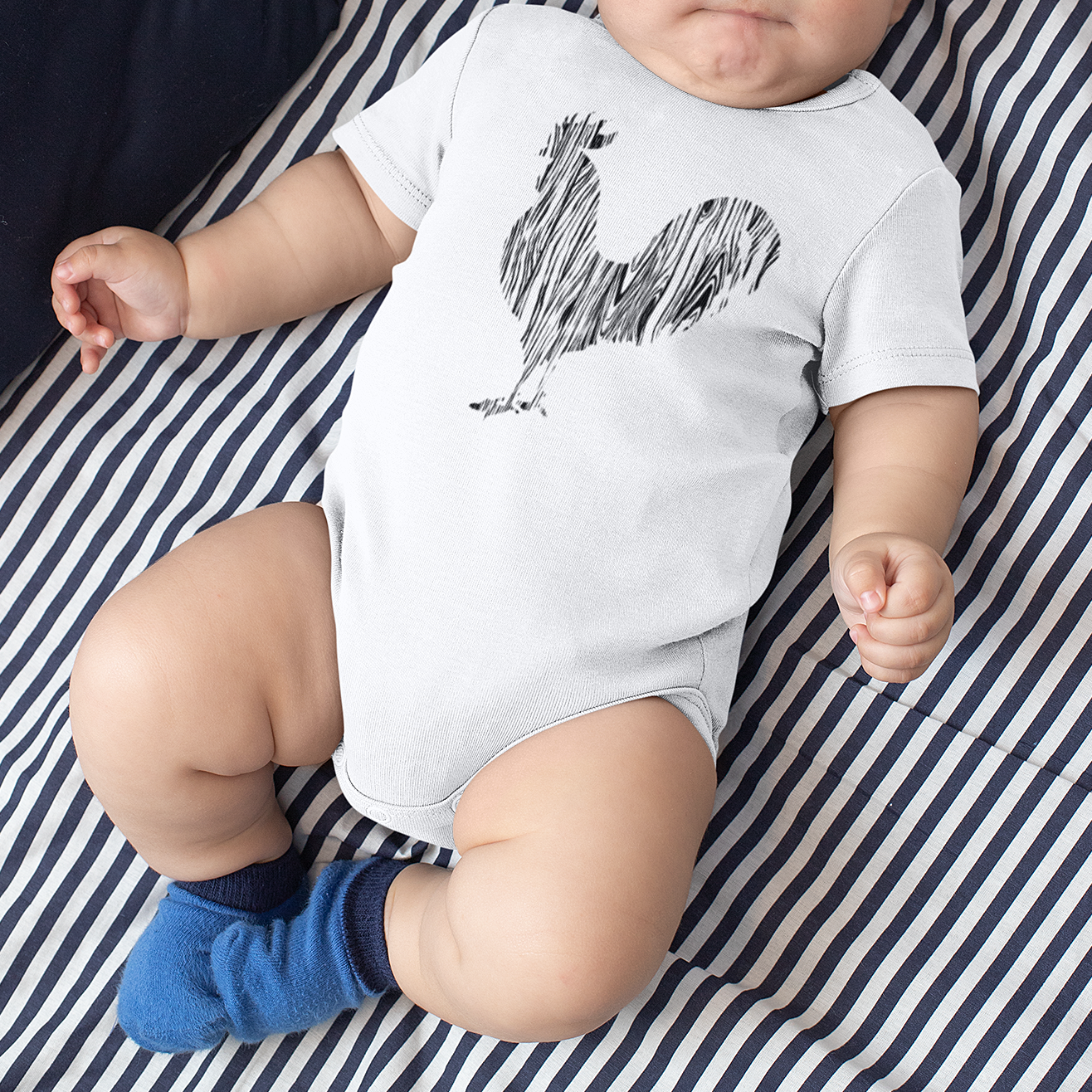 Wood Grain Rooster On White Onesie