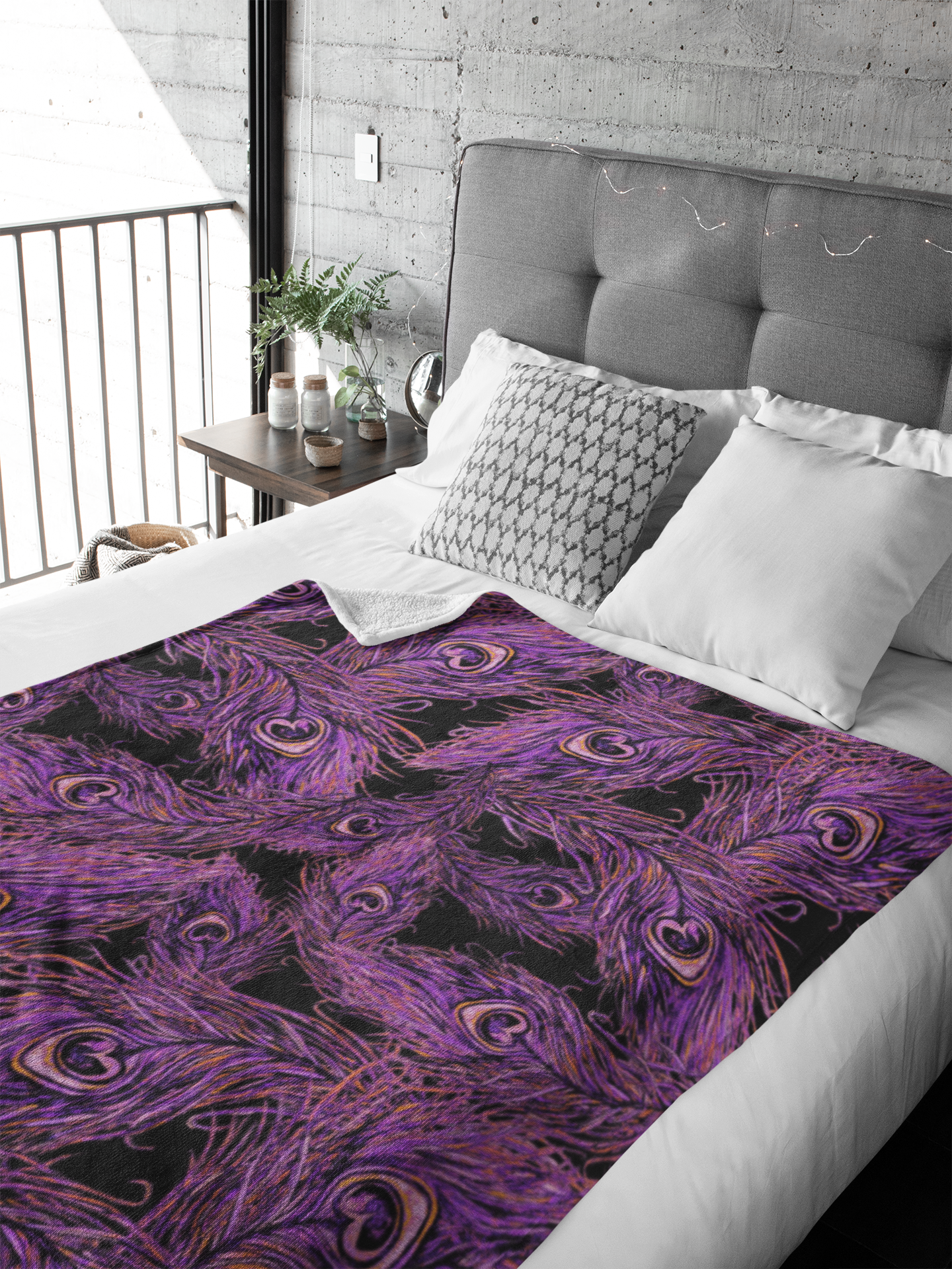 Pre-Order "Peacock Feathers" Plush Throw Blanket (Purple)