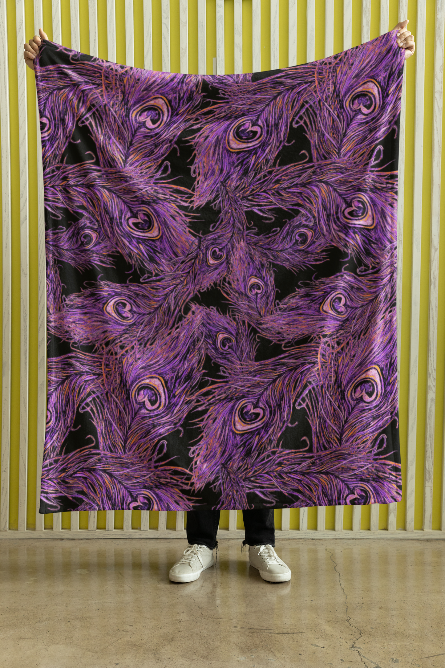 Pre-Order "Peacock Feathers" Plush Throw Blanket (Purple)