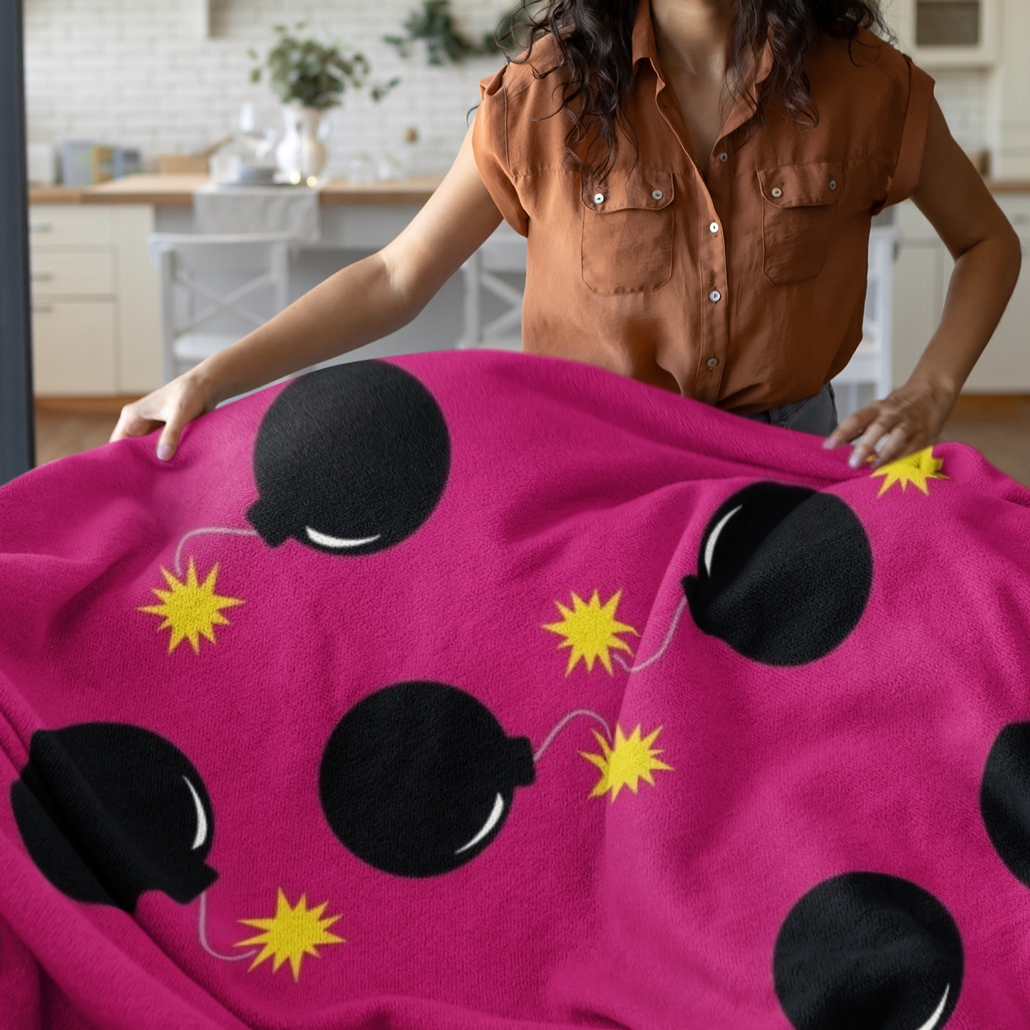 Pre-Order "Old School Bombs" Plush Throw Blanket (Hot Pink)