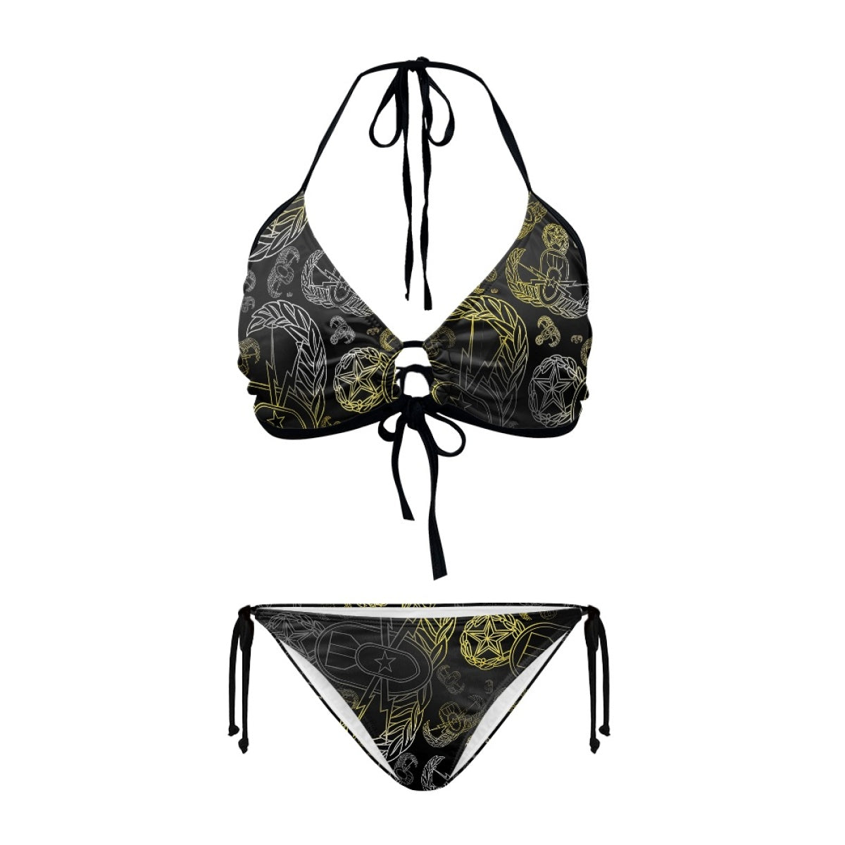 Women's Keyhole String Bikini - "EOD Mixed Badges" (Faded Yellow)