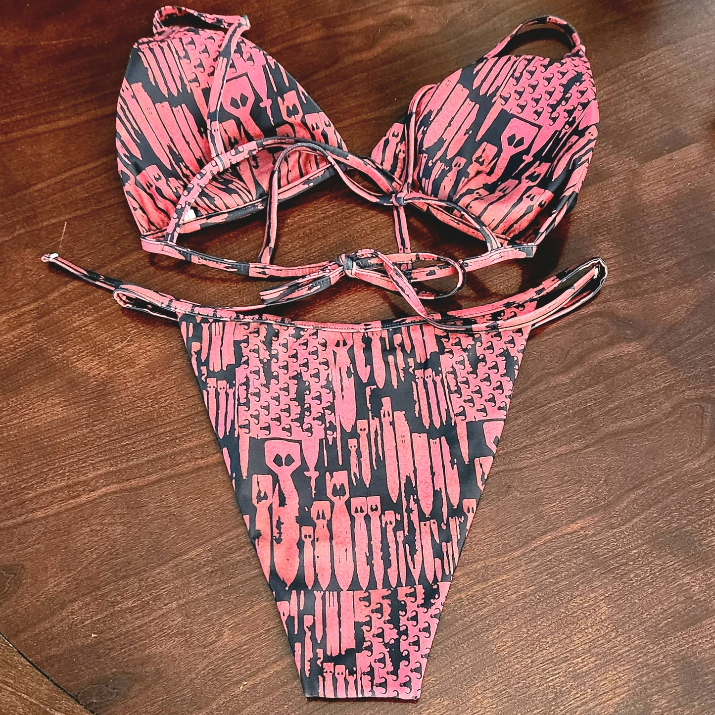 Women's String Bikini Skirt Set (SAMPLE) - "EOD Bomb Flag" (Red)