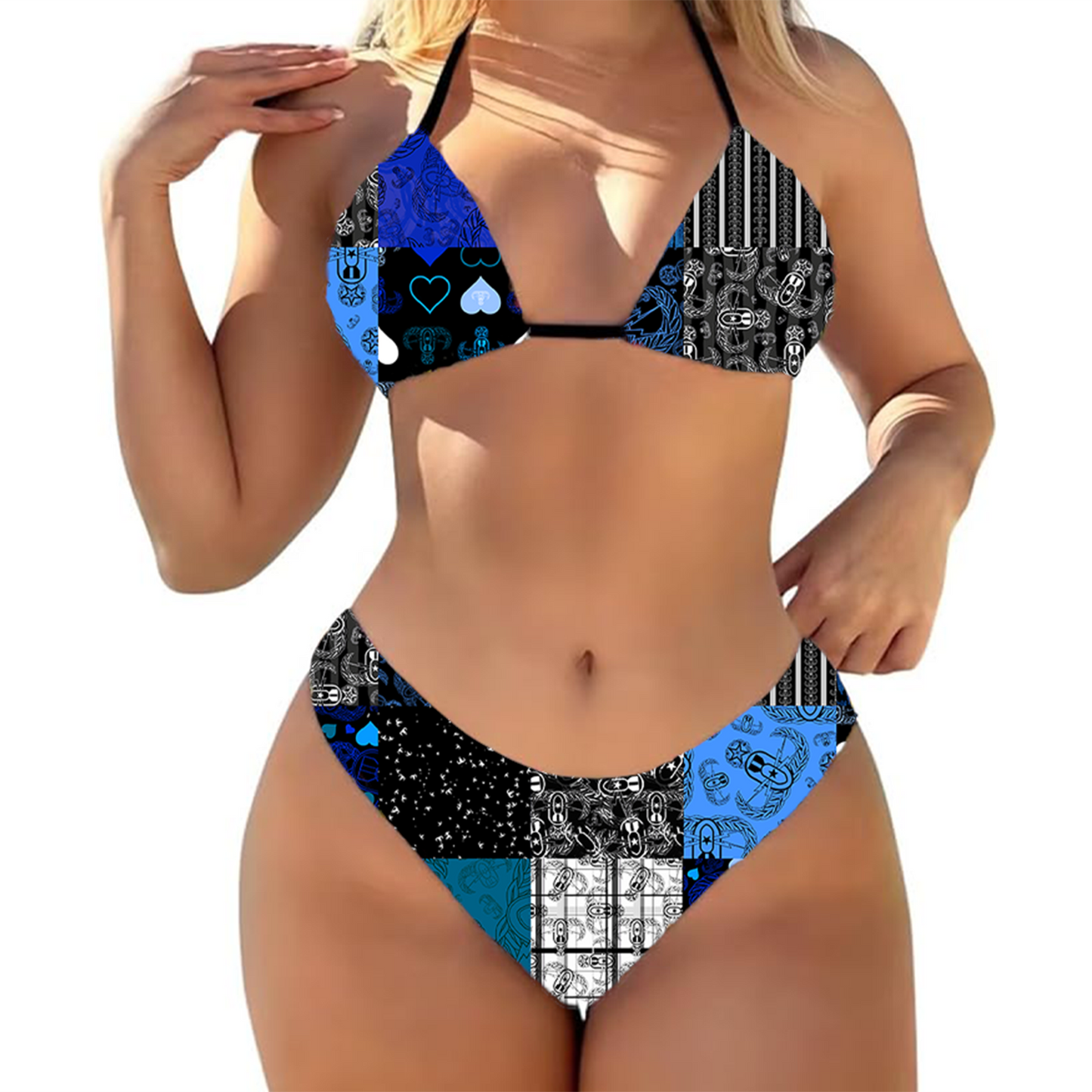 Women's String Bikini Style 3 - "EOD Patchwork" (Blues)
