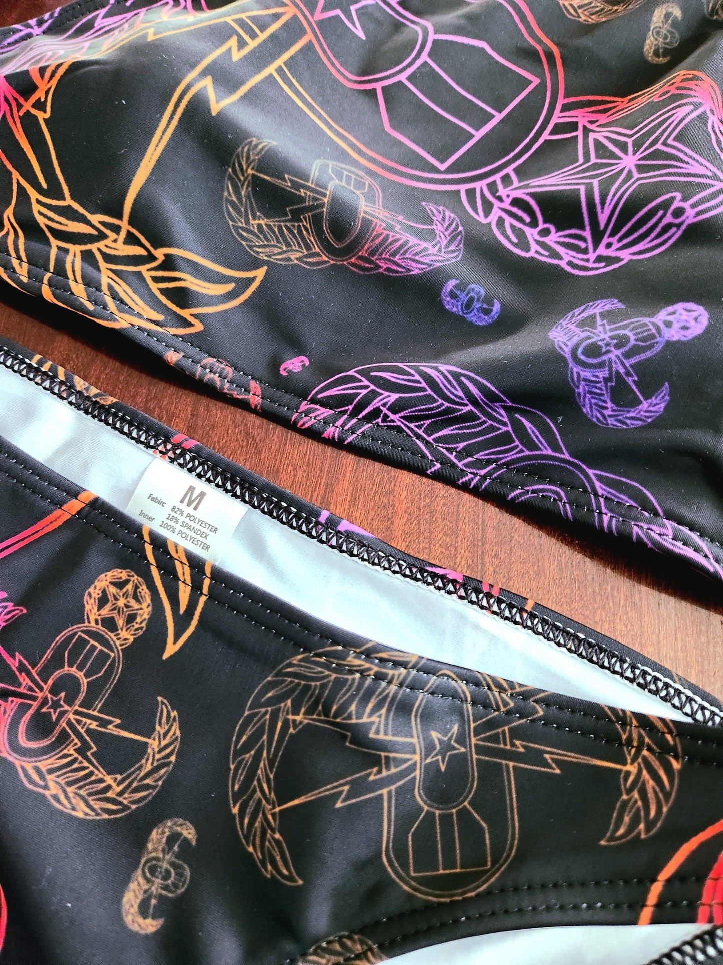 Women's High Neck Bikini - "EOD Mixed Badges" (Purple/Yellow on Black)