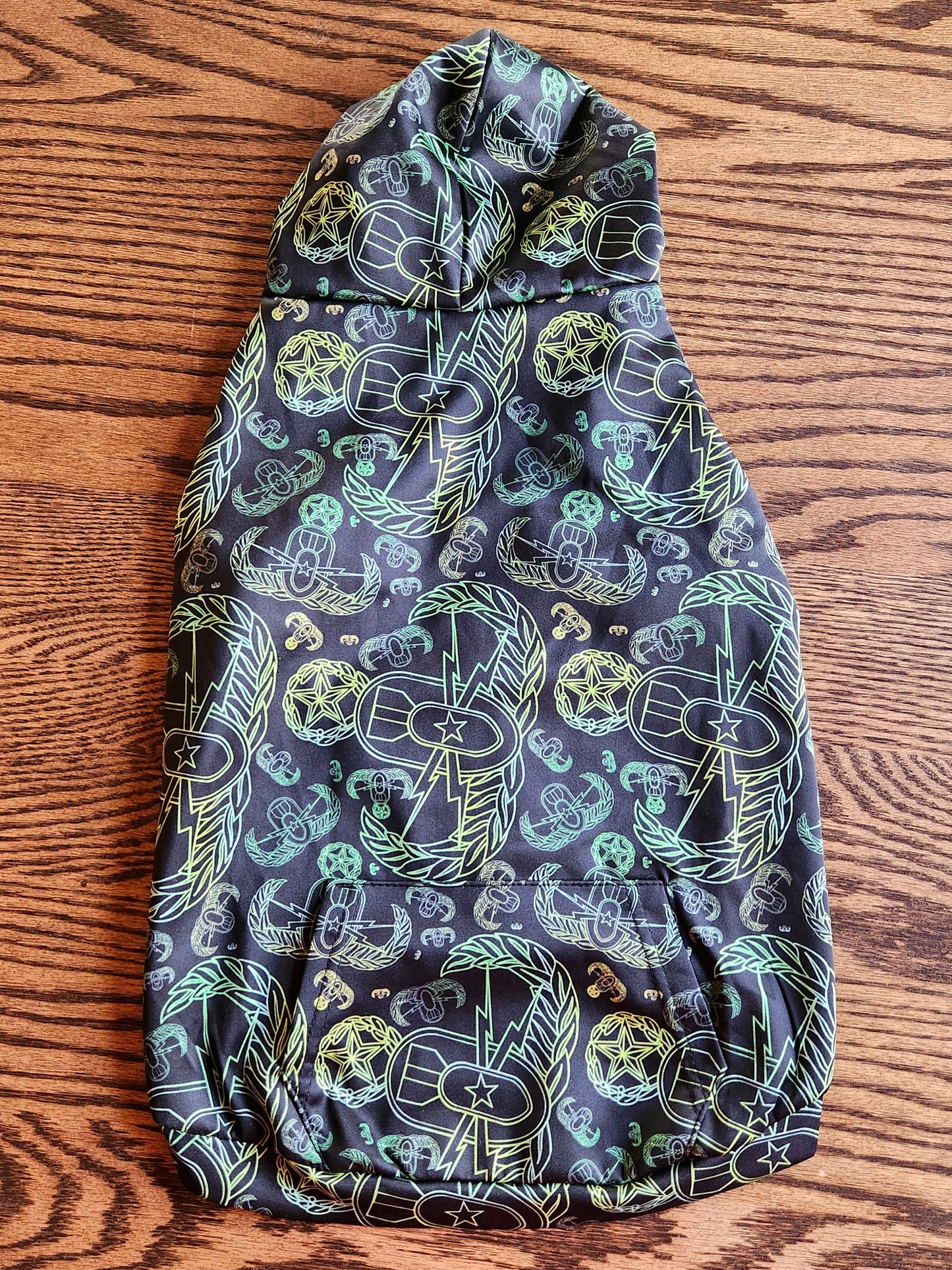 Pet Hoodie Zip Up - "EOD Mixed Badges" (Lemon Lime on Black)