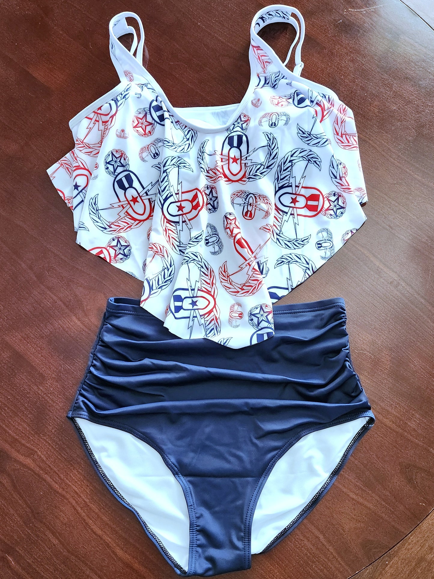 Women's Flowy Tankini - "EOD Badges X 3" (Red, White, & Blue)