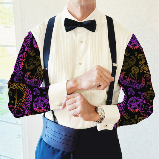 CUSTOM ORDER - Mess Dress Shirt (Men's) - "EOD Mixed Badges" (Yellow  & Purple on Black)