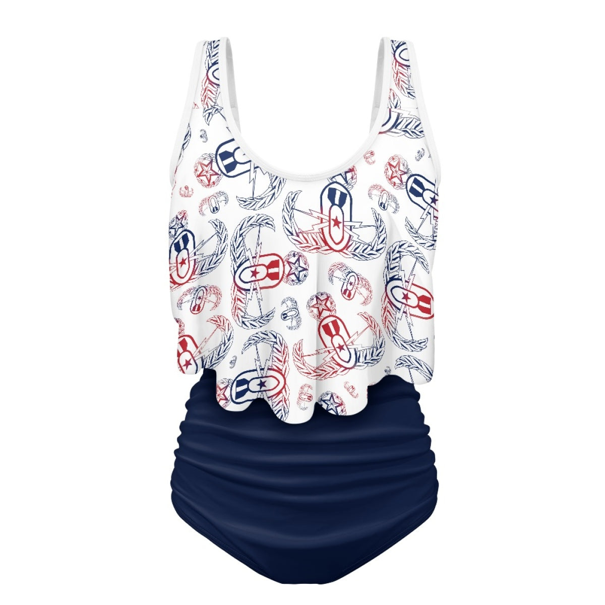 Women's Flowy Tankini - "EOD Badges X 3" (Red, White, & Blue)