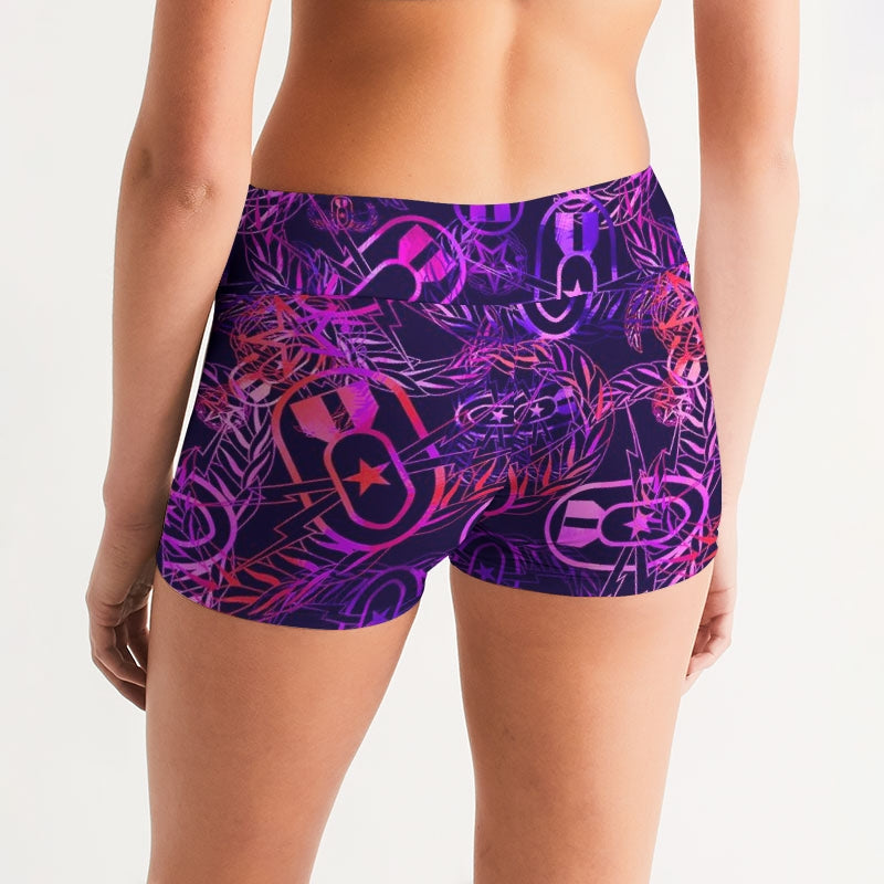 Mid-Rise Yoga Shorts - "It's 5 o'clock Somewhere" (Orange on Purple)