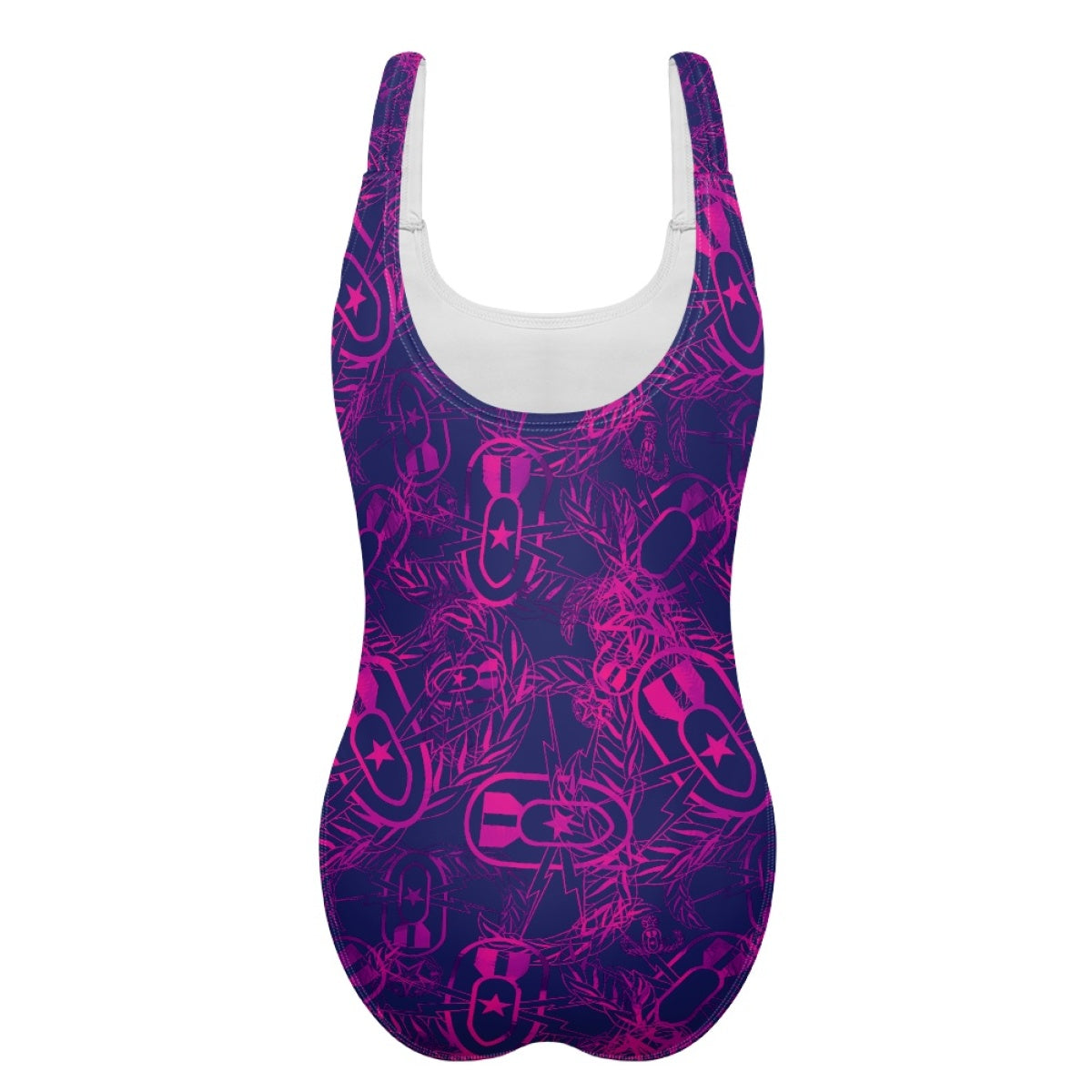 Women's One-Piece Swimsuit - "It's 5 o'clock Somewhere" (Pink on Purple)