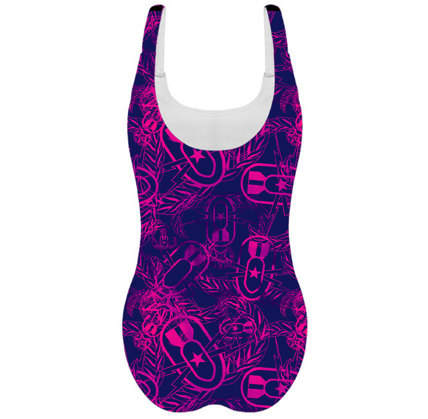 Women's One-Piece Swimsuit - "It's 5 o'clock Somewhere" (Pink on Purple)