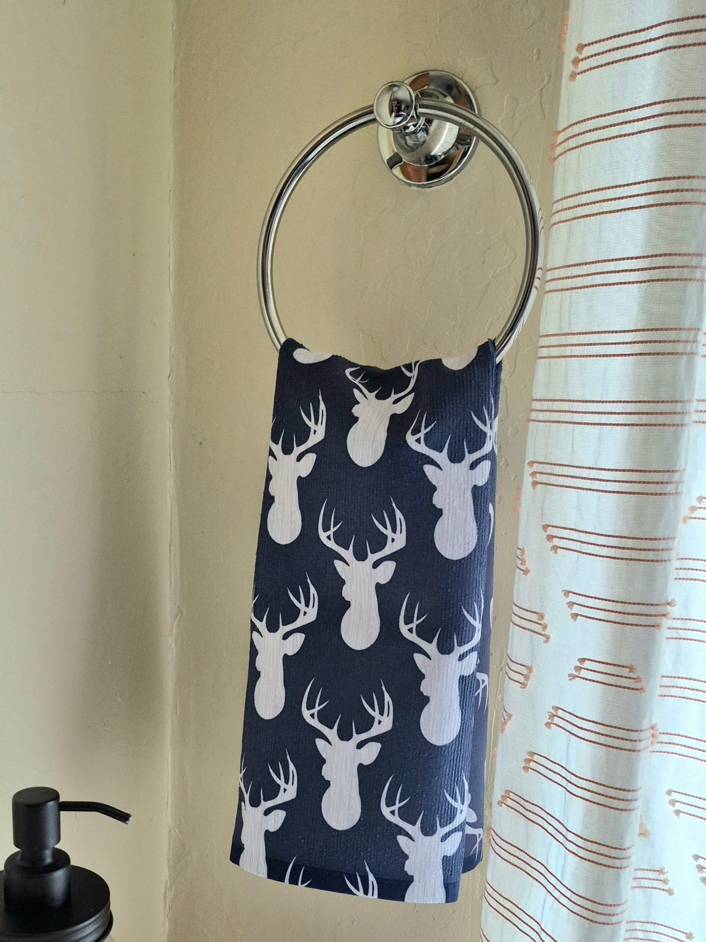Hand Towel - "Wood Grain Deer" (Blue)