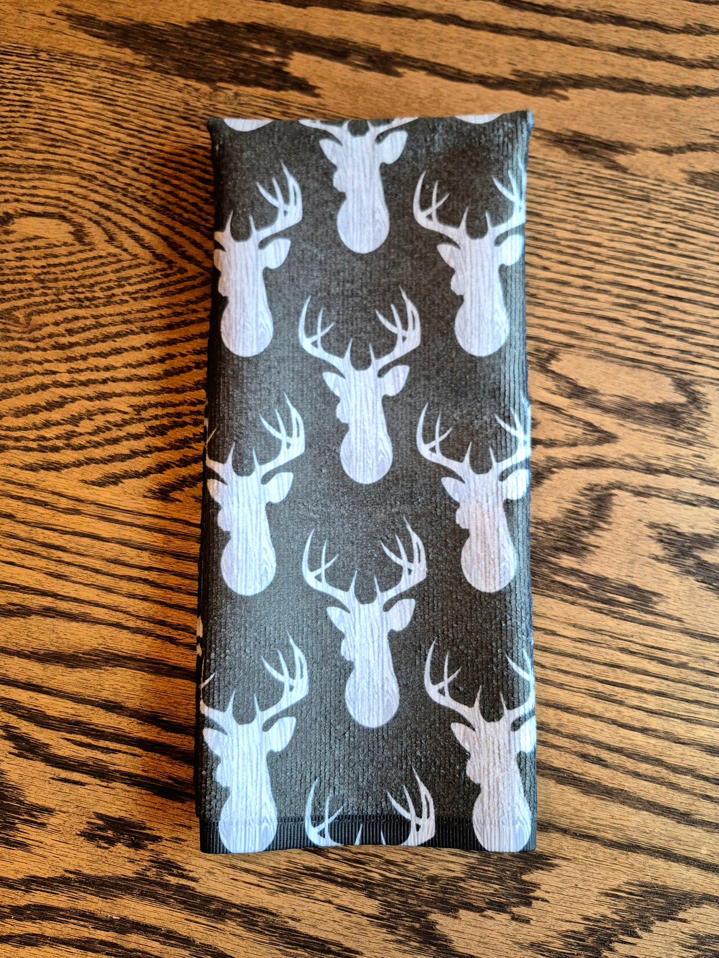 Hand Towel - "Wood Grain Deer" (Black)
