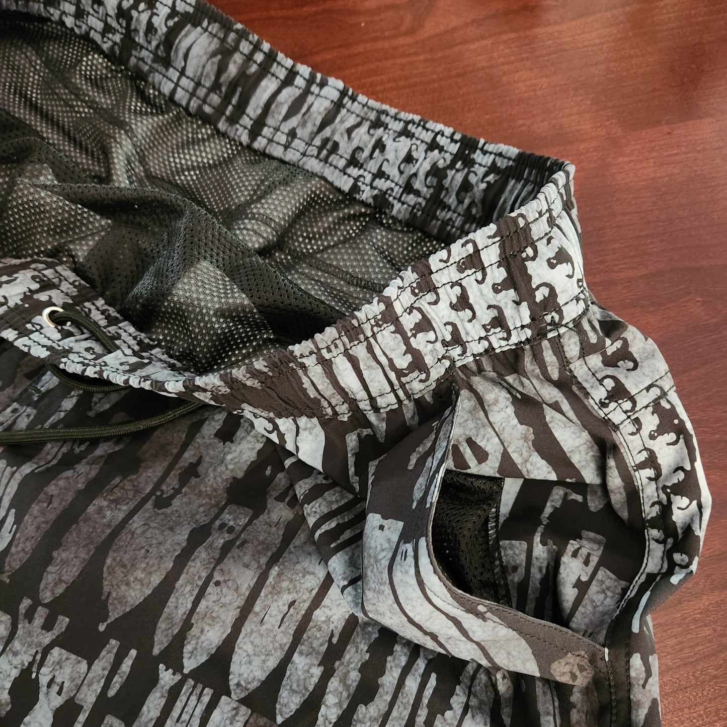 Men's Board Shorts (SAMPLE) - "EOD Bomb Flag" (Grey on Black) Big pattern