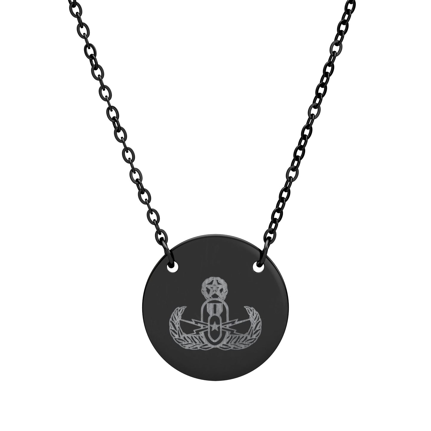 Engraved Circle Necklace - "EOD Master Badge" - (Black In-Stock)