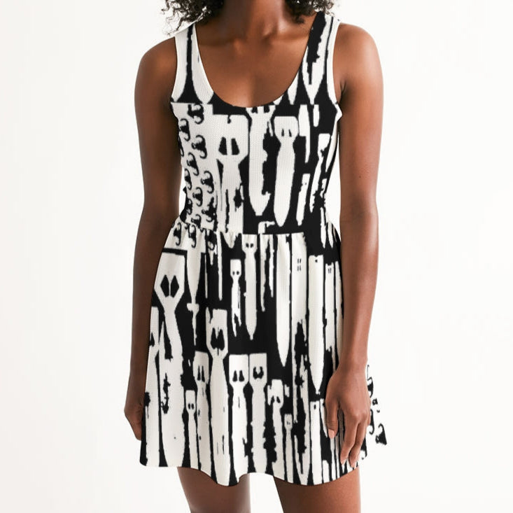 Dress (Rib Knit Skater with Pockets) - "EOD Bomb Flag" (White on Black)