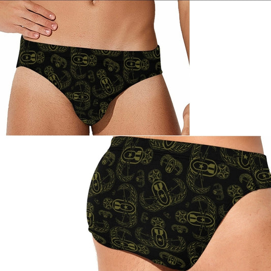Men's Swim Briefs - "EOD Badges X 3" (Olive on Black)