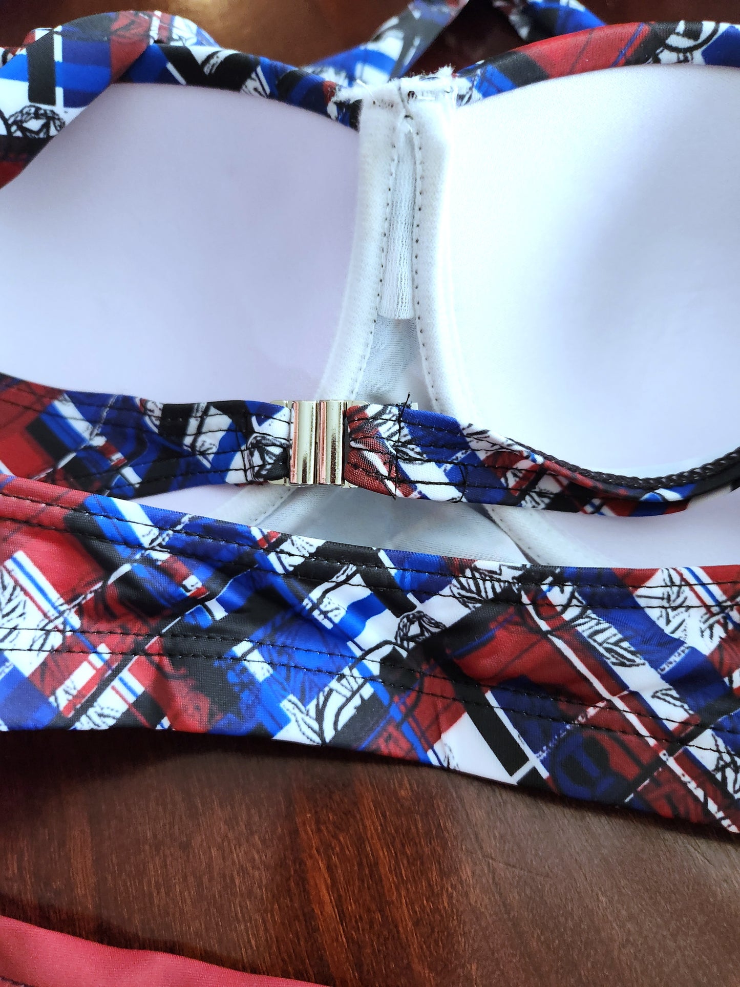 Women's Retro Halter Two-Piece - "EOD Diagonal Plaid" (Red, White, & Blue)