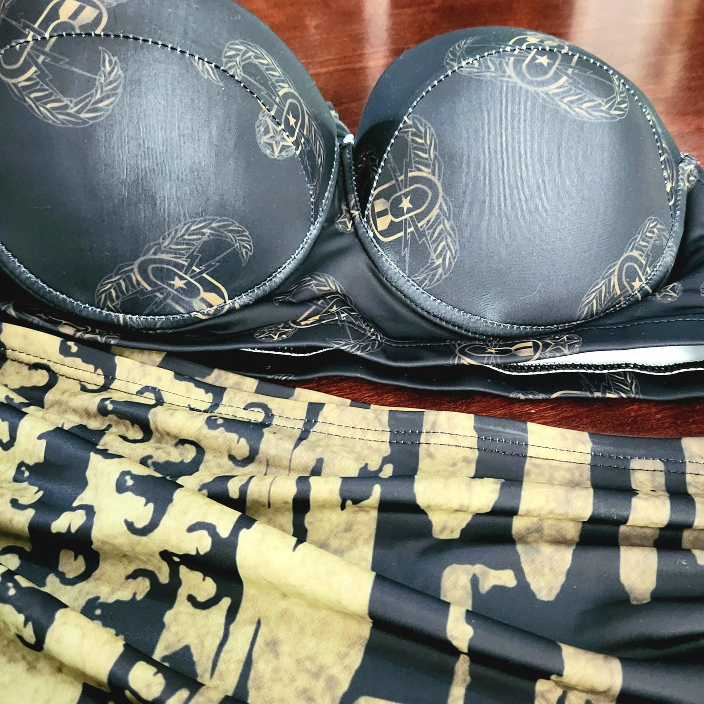 Women's Retro Halter Two-Piece - "EOD Badges & Flags" (OD Green & Black)