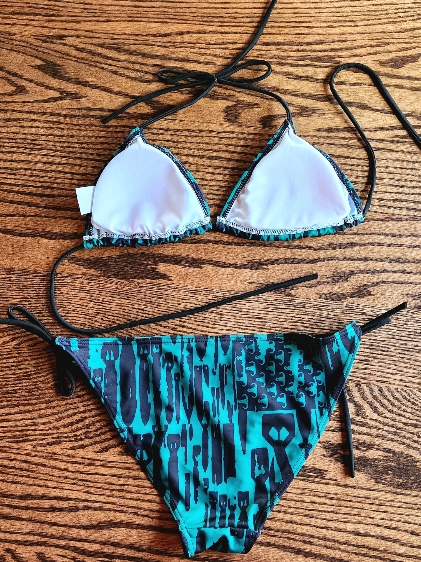 Women's String Bikini Style 2 - "EOD Bomb Flag" (Black on Green)