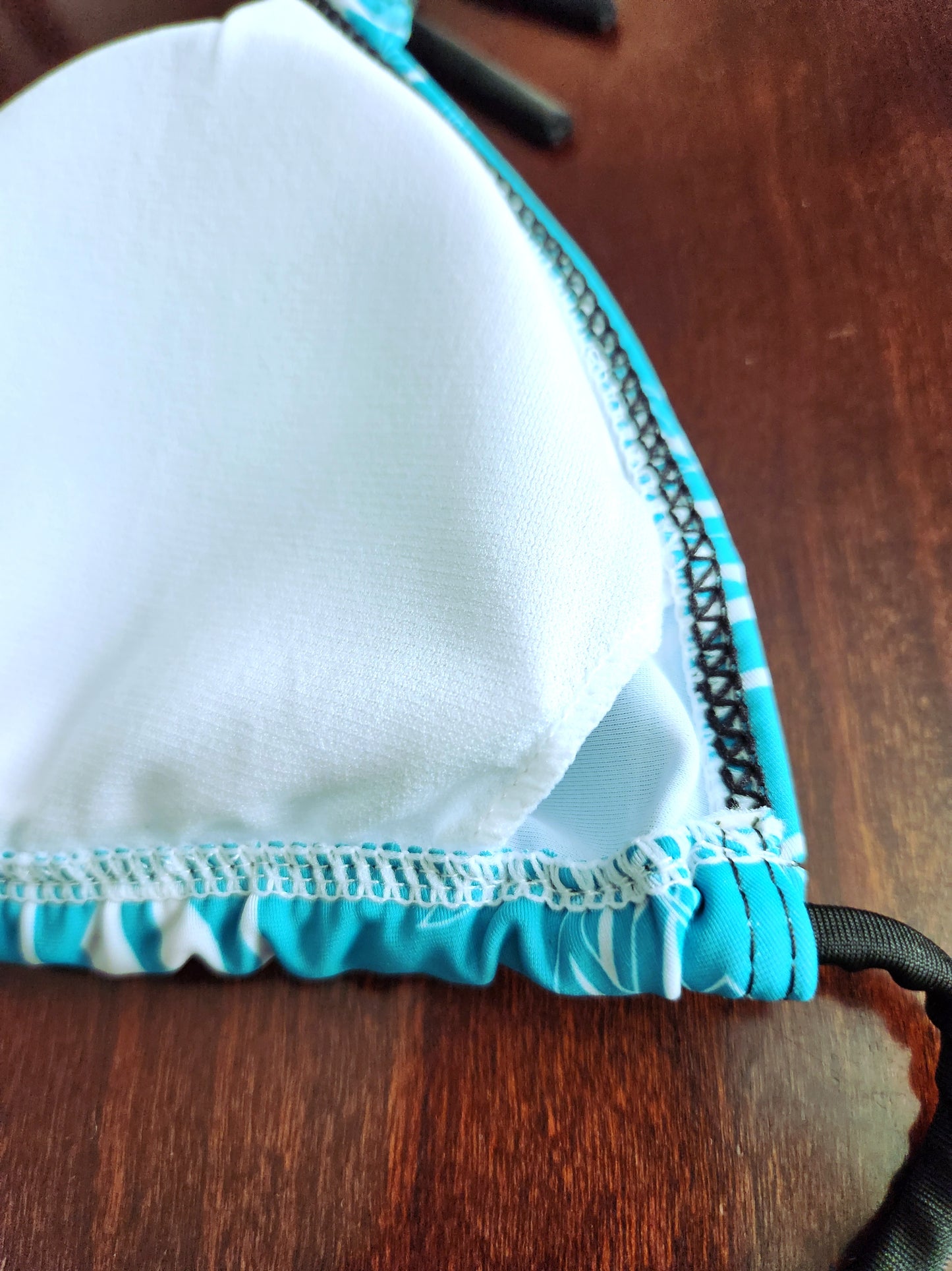 Women's String Bikini Style 3 - "EOD Diagonal Plaid" (Grey on Teal)