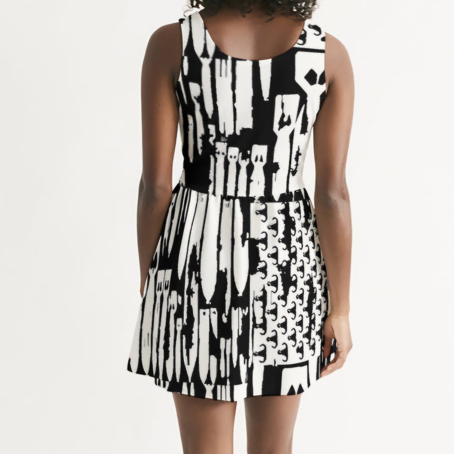 Dress (Rib Knit Skater with Pockets) - "EOD Bomb Flag" (White on Black)