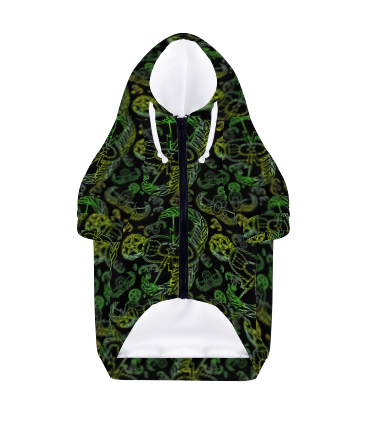 Pet Hoodie Zip Up - "EOD Mixed Badges" (Lemon Lime on Black)
