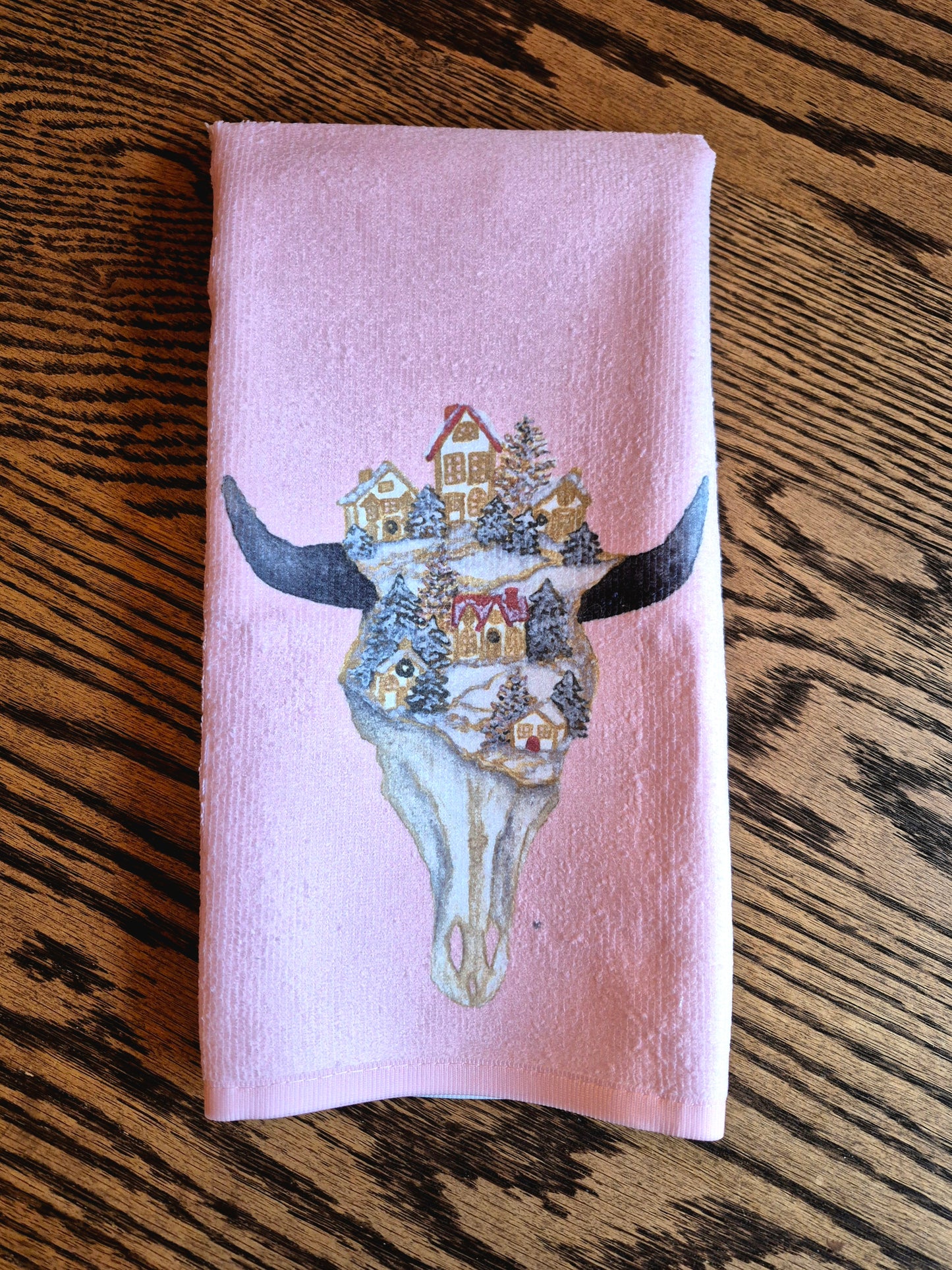 Hand Towel - "Christmas Village Skull"