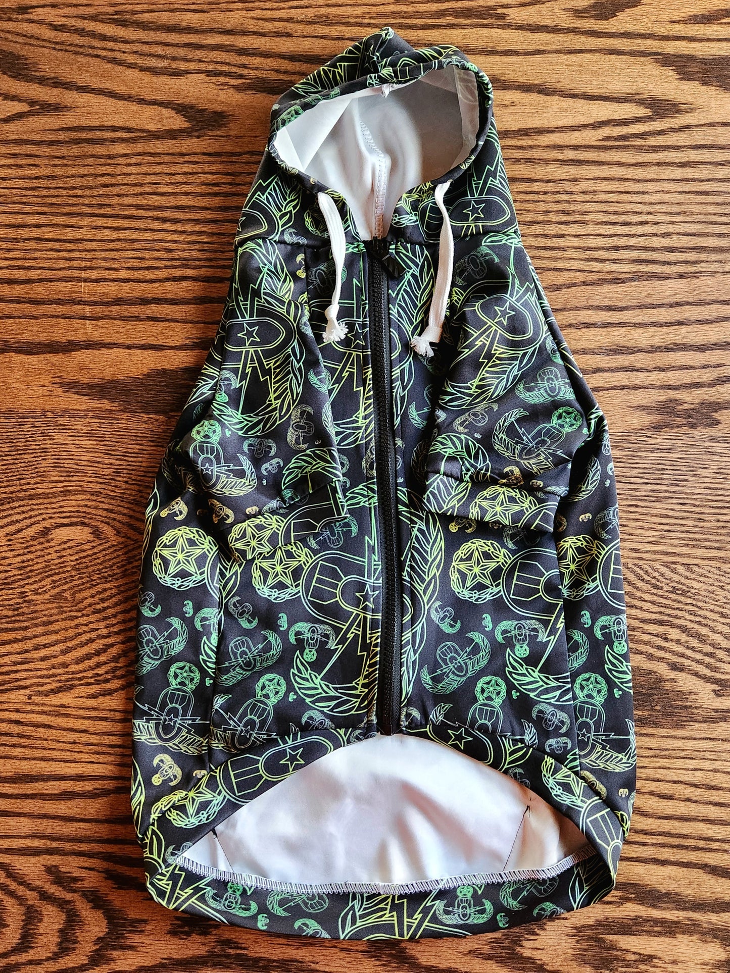 Pet Hoodie Zip Up - "EOD Mixed Badges" (Lemon Lime on Black)