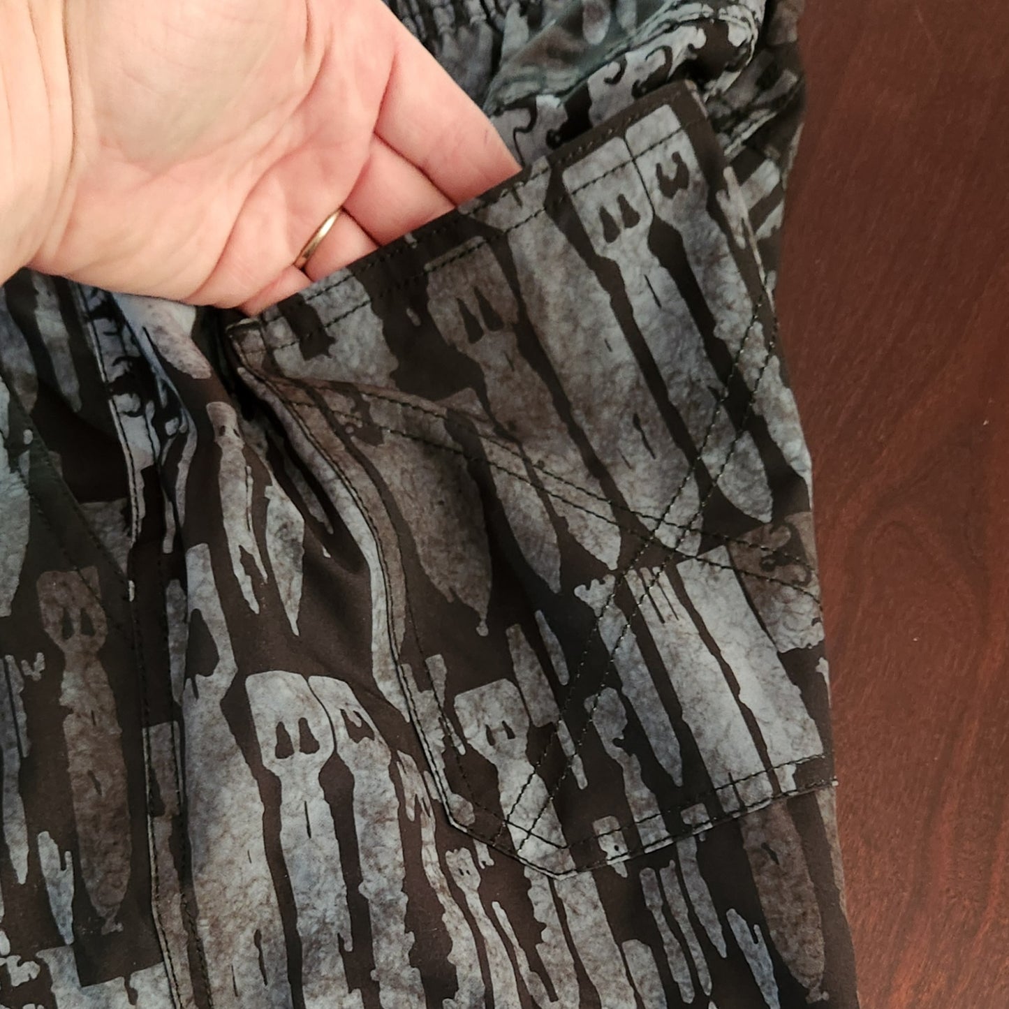 Men's Board Shorts (SAMPLE) - "EOD Bomb Flag" (Grey on Black) Big pattern