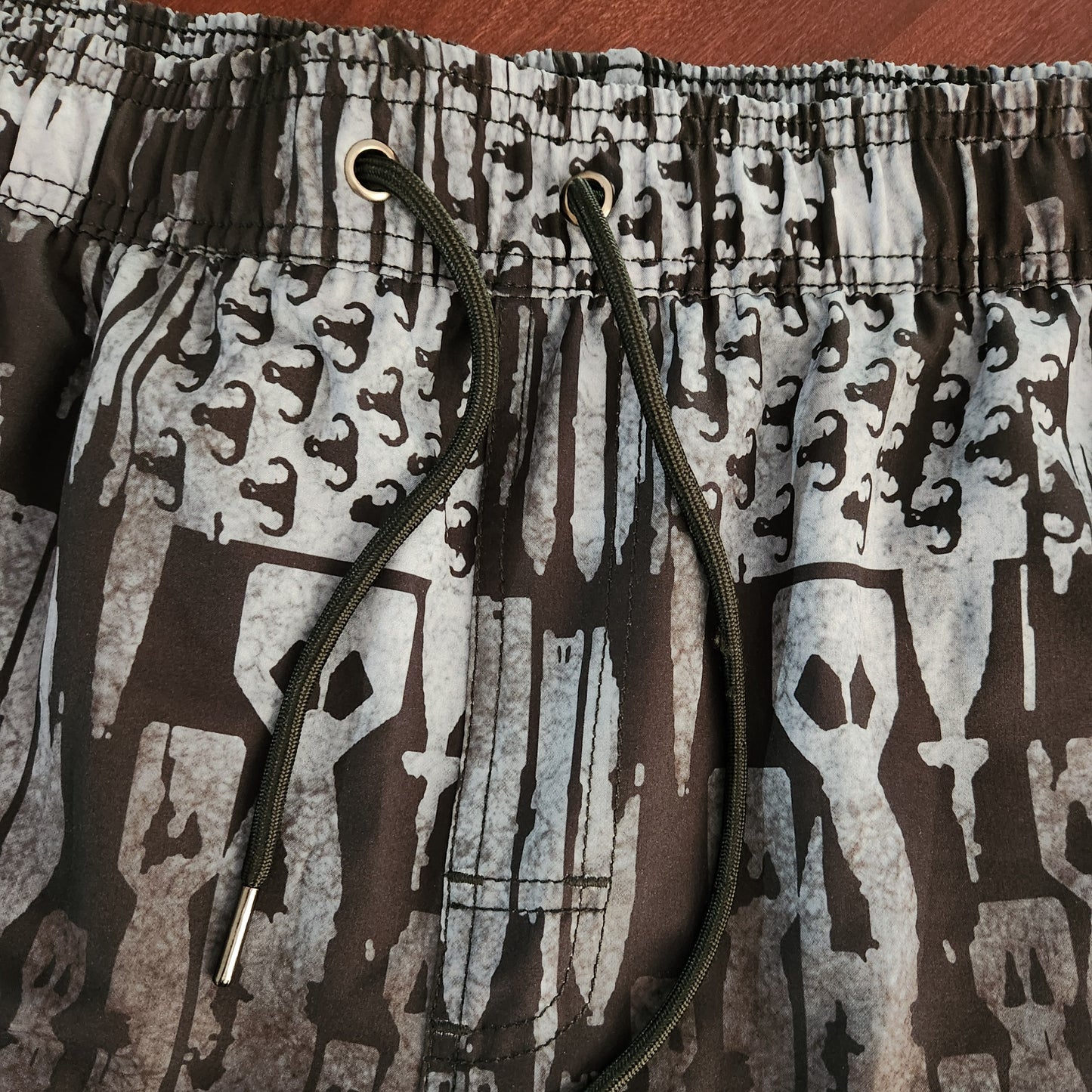 Men's Board Shorts (SAMPLE) - "EOD Bomb Flag" (Grey on Black) Big pattern