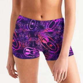 Mid-Rise Yoga Shorts - "It's 5 o'clock Somewhere" (Orange on Purple)